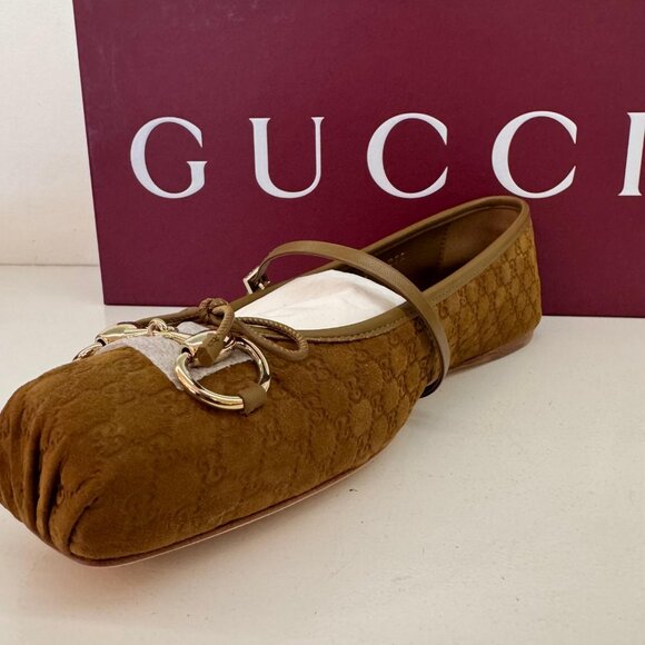GUCCI, Suede Horsebit GG Ballerinas - Picture 12 of 15